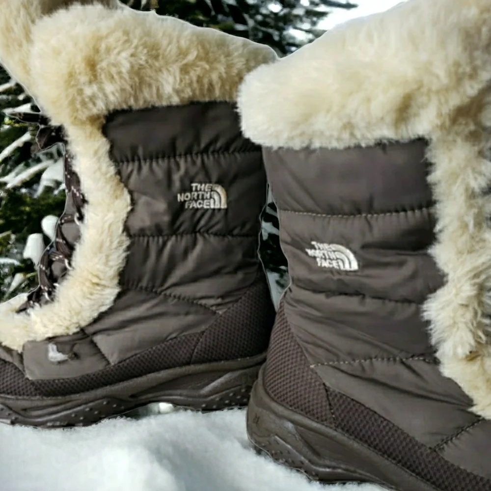 North Face Weatherproof Quilted Faux Fur High-top Outdoor Boots Flawed NWOT Sz 5